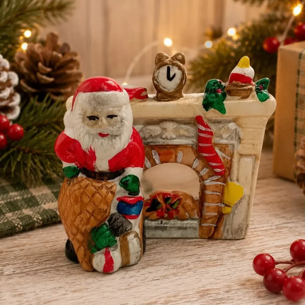 🎅🏻🎄Retro Santa Fireplace 🕯️🔥Tealight Candle Holder Christmas Holiday Decor